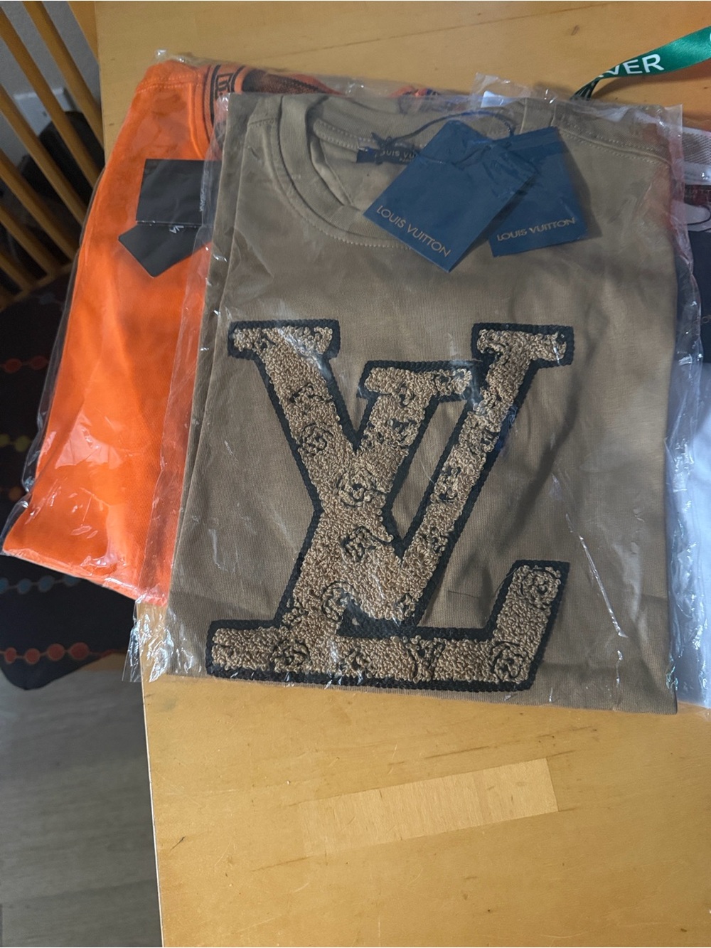 Louis Vuitton Tan/Brown LV Logo Short Sleeve Tee - Picture 4 of 5